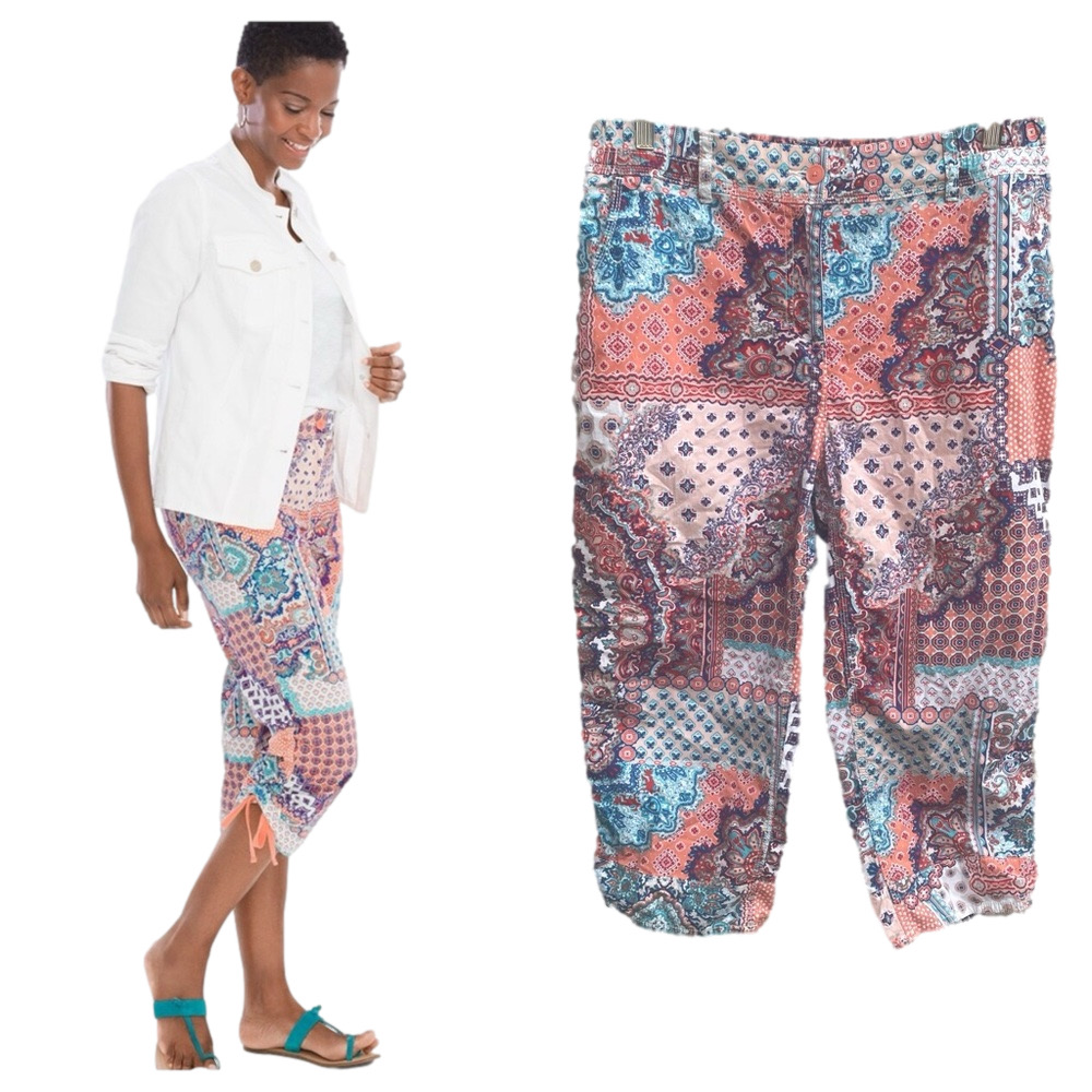 Chico's Women's Cool Cotton Blend Patchwork Capris Size Large 12